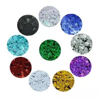 Большой набор цветных пайеток 3мм, 10 цветов по 10гр., Astra&amp;Craft + мононить в