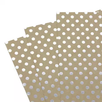 БТ004-23 Бумага Тиснение серебром 'Горох' на Крафте КОМПЛЕКТ 3 листа