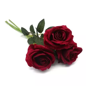 Букет из искусственных роз 'Вельвет' 50см из 3шт, Бордовый