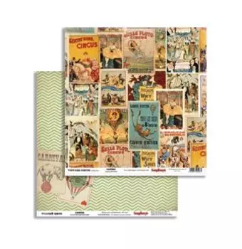 Бумага для скрапбукинга 30,5х30,5 см 180 гр/м двустор Старый цирк Афиши,10 шт SCB220604904