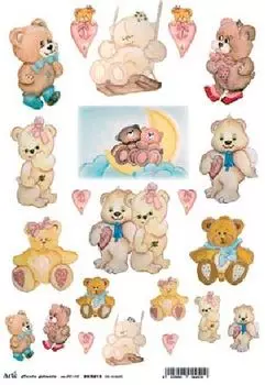 Бумага рисовая для декупажа 'Медвежата', размер 45х32 см, плотность 25 г/кв.м, 1 лист, Arté