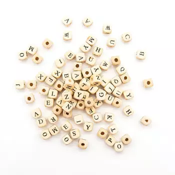 Бусины деревянные с буквами Английский алфавит, 10*10мм Astra&amp;Craft