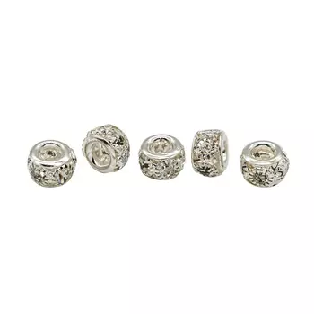Бусины со стразами (5 страз), 5 шт/упак (серебро)