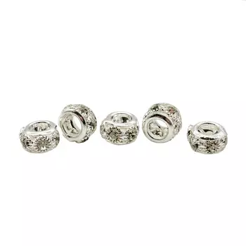 Бусины со стразами (6 страз), 5 шт/упак (серебро)