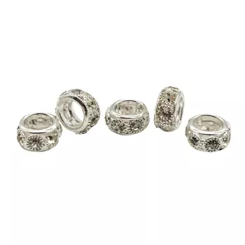 Бусины со стразами (7 страз), 5 шт/упак (серебро)