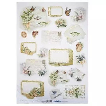 CGLAM003 Декупажная бумага с позолотой 'Почтовые конверты', плотность 50 гр./кв.м, 35х50 см, Renkalik