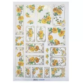 CGLAM004 Декупажная бумага с позолотой 'Желтые розы', плотность 50 гр./кв.м, 35х50 см, Renkalik