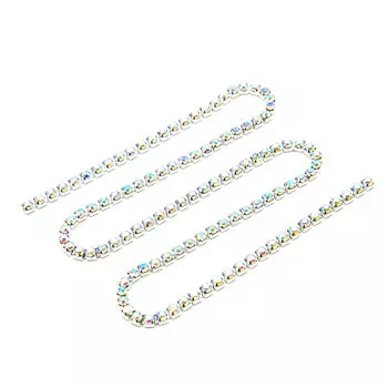 ЦС002СЦ2 Стразовые цепочки (серебро), цвет: белый с AB покрытием, размер 2 мм, 30 см/упак.