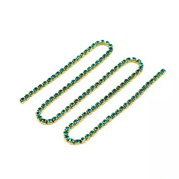 ЦС003ЗЦ2 Стразовые цепочки (золото), цвет: ярко-голубой, размер 2 мм, 30 см/упак.