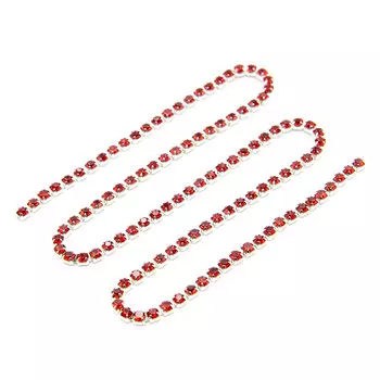 ЦС007СЦ2 Стразовые цепочки (серебро), цвет: красный, размер 2 мм, 30 см/упак.