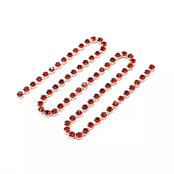 ЦС007СЦ3 Стразовые цепочки (серебро), цвет: красный, размер 3 мм, 30 см/упак.