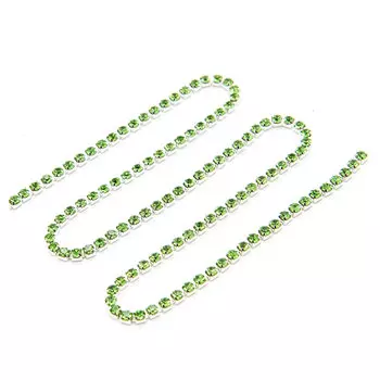 ЦС009СЦ2 Стразовые цепочки (серебро), цвет: зеленый, размер 2 мм, 30 см/упак.