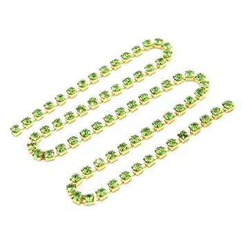 ЦС009ЗЦ3 Стразовые цепочки (золото), цвет: зеленый, размер 3 мм, 30 см/упак.