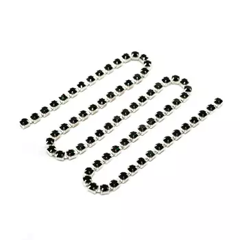 ЦС010СЦ3 Стразовые цепочки (серебро), цвет: изумрудный размер 3 мм, 30 см/упак.