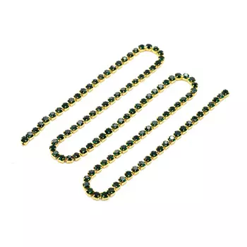 ЦС010ЗЦ2 Стразовые цепочки (золото), цвет: изумрудный, размер 2 мм, 30 см/упак.