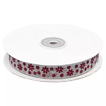 Декоративная лента 'Цветочки', DM-008, 15 мм*32,9м серебро/красный