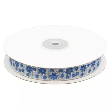 Декоративная лента 'Цветочки', DM-014, 15 мм*32,9м серебро/синий