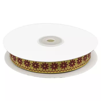 Декоративная лента'Ромашки', DM-012, 15 мм*32,9м золото/красный