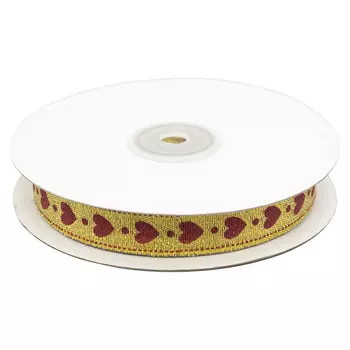 Декоративная лента 'Сердечки', DM-011, 15 мм*32,9м золото/красный