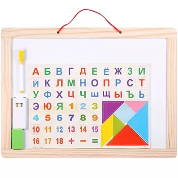 DV-10807 Доска для рисования двусторонняя 44*33см (доска,мелки,губка,магниты,маркер)