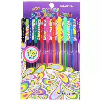 DV-11136-10 Набор ручек гелевых 10цв. неон, корпус прозрачный