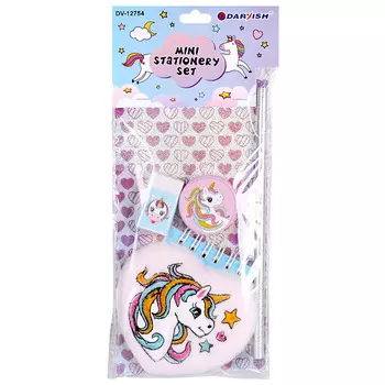 DV-12754 Набор канцелярский Единорожка (блокнот мех. А7, 48л., карандаш, ластик, точилка)