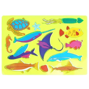 DV-2631 Трафарет с фигурами пластиковый (морские обитатели) жёлтый