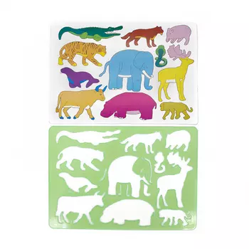 DV-2631 Трафарет с фигурами пластиковый (животные) зеленый