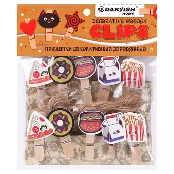DV-H-1077 Прищепки декоративные деревянные 10шт/уп 'Фастфуд'