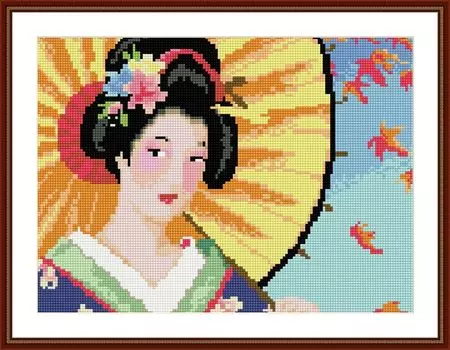 EZ006 Мозаика на деревянной основе 'Японка', 30*40см