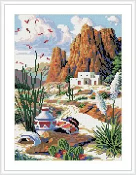 EZ007 Мозаика на деревянной основе 'Горный пейзаж', 30*40см