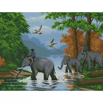 Ф-060 Канва с рисунком 'Гелиос' 'Переход слонов через реку', 41,5х53 см