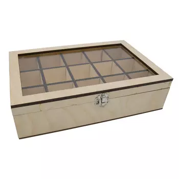 Ф-54/1 Деревянная заготовка из фанеры с крышкой из оргстекла Шкатулка большая 15 ячеек 30*20*8см Астра