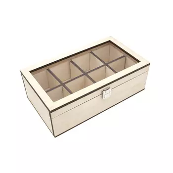 Ф-55/2 Деревянная заготовка из фанеры с крышкой из оргстекла Шкатулка средняя 8 ячеек 24*13,5*8см Астра