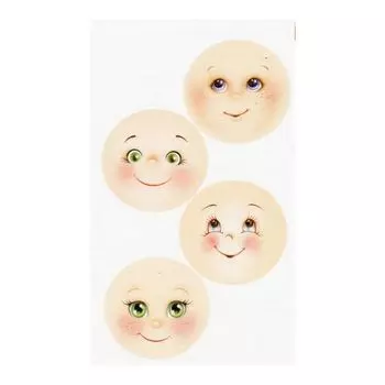 GDVIM02 Фоамиран с принтом 'Кукольное лицо 2', d 60 мм, 4 шт. на листе, 12*20 см, Renkalik