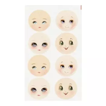 GDVIP01 Фоамиран с принтом 'Кукольное лицо 1', d 45 мм, 8 шт. на листе, 12*20 см, Renkalik