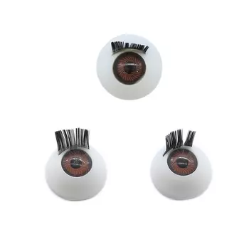 Глаза с ресничками круглые 14мм (коричневый)