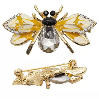 ГЛН2052 Брошь 43*24мм, никель/бело-жёлтый/белый страз