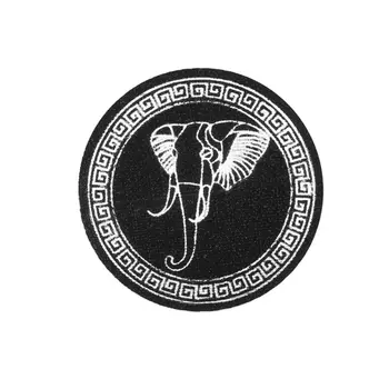 ГС584/2 Термоаппликация Слон, круг 65мм, черный/серебро