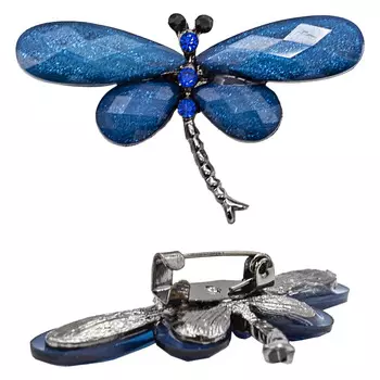 ГСХ793 Брошь 'Стрекоза' 43*28мм (черный никель/синий цв.21)