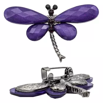ГСХ793 Брошь 'Стрекоза' 43*28мм (черный никель/фиолет+блестки цв.44)