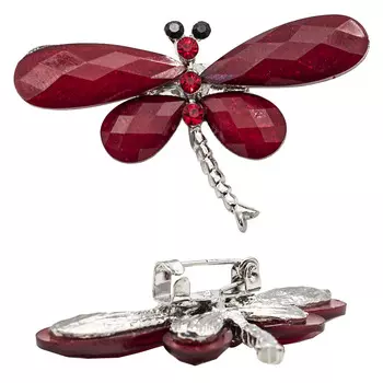 ГСХ793 Брошь 'Стрекоза' 43*28мм (никель/красный+блестки цв.26)