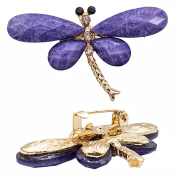 ГСХ793 Брошь 'Стрекоза' 43*28мм (золото цв.02/лиловый цв.14)