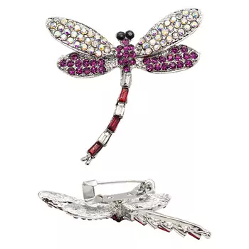 ГСХ975 Брошь 'Стрекоза' 45*42мм, никель/радуга/розовый