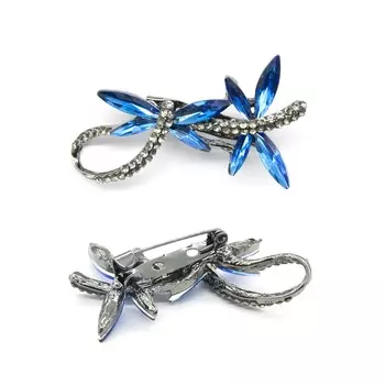 ГСХ978 Брошь 50*27мм (чёрный никель/серый/сапфир цв.06)