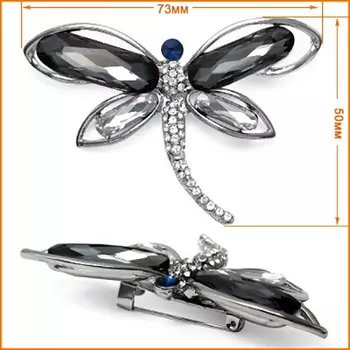 ГУБ7769 Брошь Стрекоза 73мм*50мм (никель 02 серый/белый )