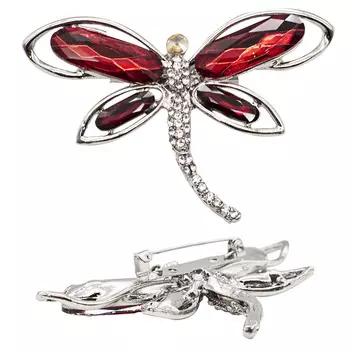 ГУБ7769 Брошь Стрекоза 73мм*50мм (никель 24 красный/25 бордо)