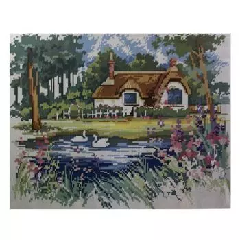 GZ042 Мозаика на деревянной основе 'Домик у пруда', 40*50см