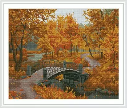 GZ166 Мозаика на деревянной основе 'Осенний парк', 40*50см