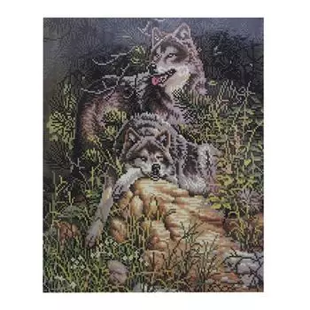 GZ307 Мозаика на деревянной основе 'Семейство волков', 40*50см